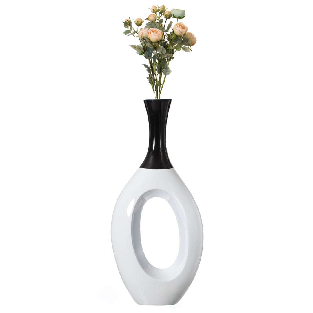 Contemporary Decorative White Floor Flower Vase with Black Neck, for Living Room, Entryway or Dining Room, 36 Inch Image 1