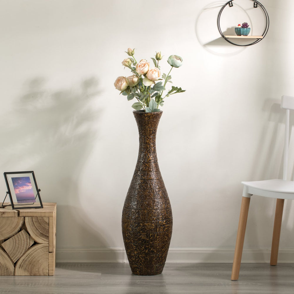 Modern Decorative Brown Textured Design Floor Flower Vase, for Living Room, Entryway or Dining Room, 31 inch Image 2