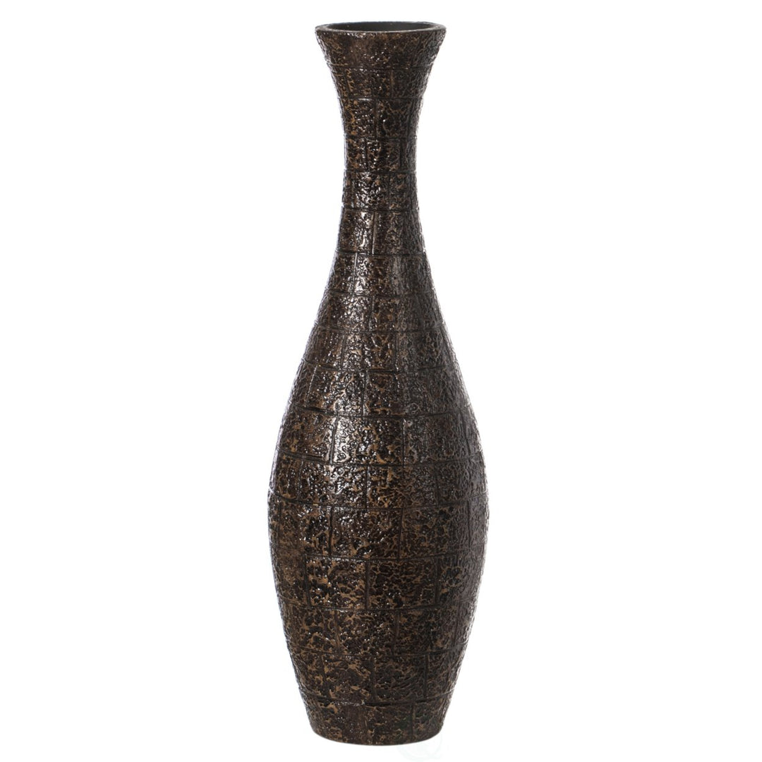 Modern Decorative Brown Textured Design Floor Flower Vase, for Living Room, Entryway or Dining Room, 31 inch Image 3