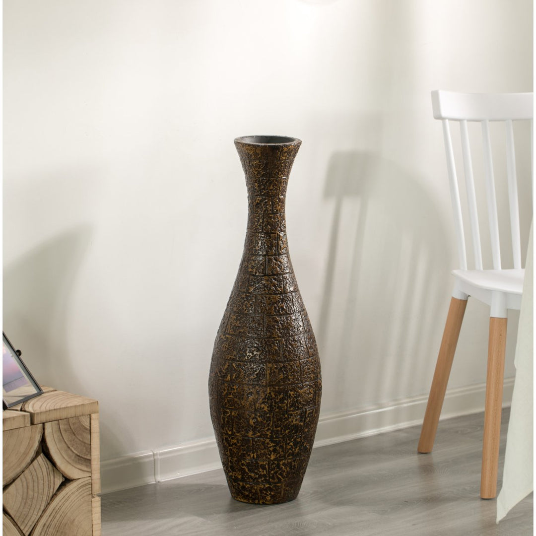 Modern Decorative Brown Textured Design Floor Flower Vase, for Living Room, Entryway or Dining Room, 31 inch Image 6