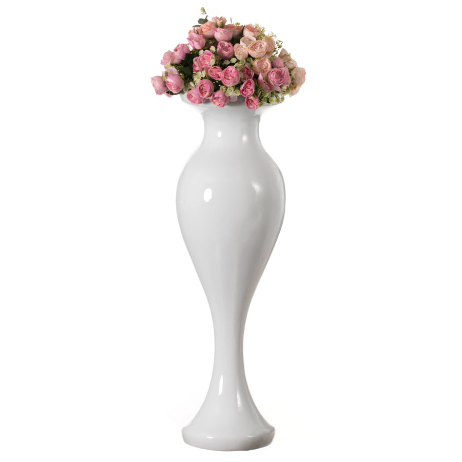 Decorative Large White Trumpet Design Modern Flower 32 Inch Tall Floor Vase - Contemporary  Accent Centerpiece for Image 1