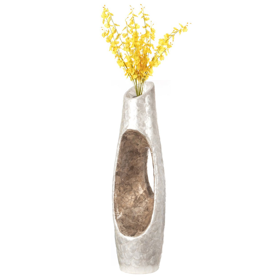 Modern Unique Design White Floor Flower Vase with Gold Interior, for Living Room, Entryway or Dining Room, 43 inch Image 1