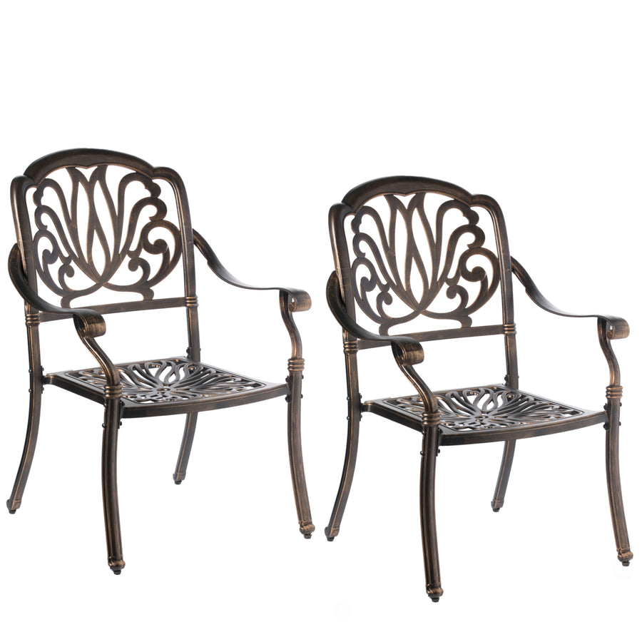 Indoor and Outdoor Bronze Dinning Set 2 Chairs with 1 Table Patio Cast Aluminum. Image 1