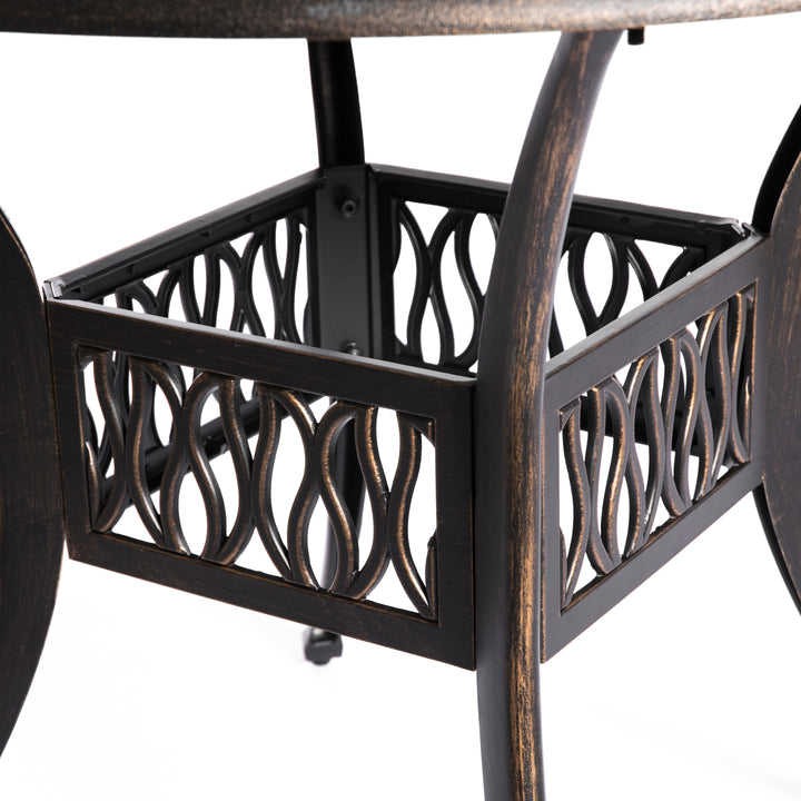 Indoor and Outdoor Bronze Dinning Set 2 Chairs with 1 Table Patio Cast Aluminum. Image 6