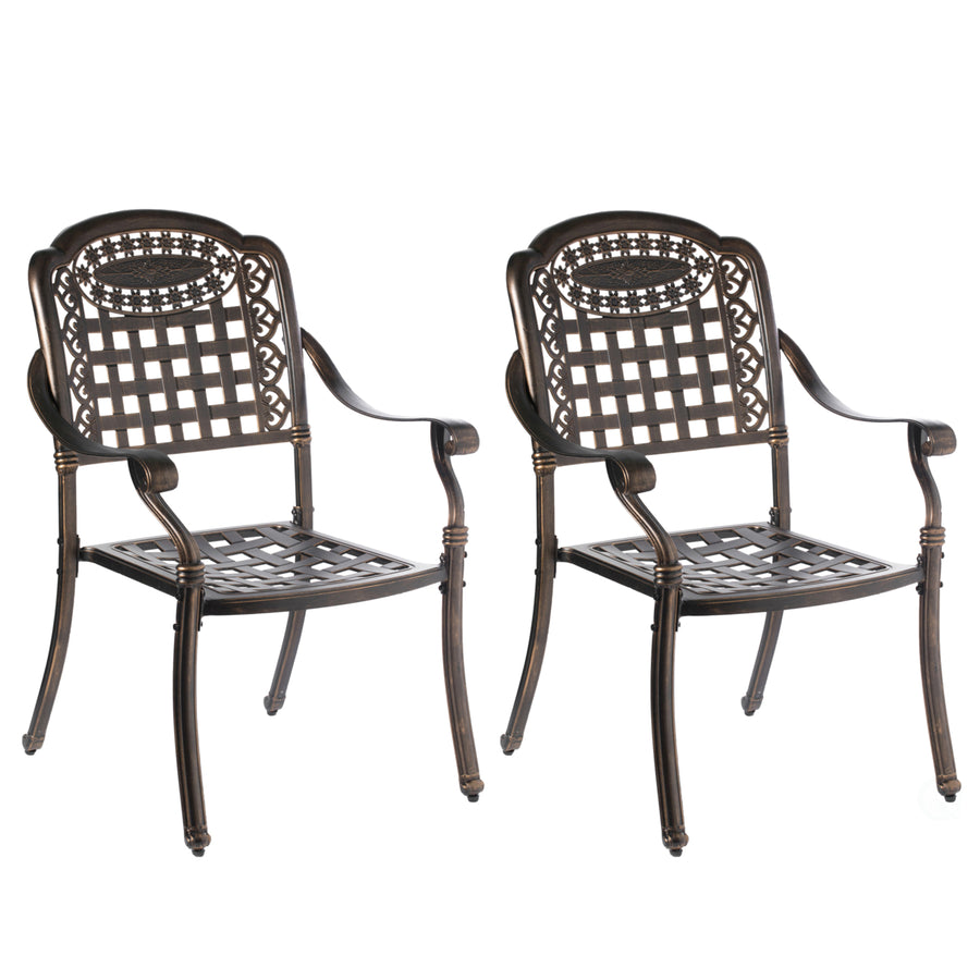 Indoor and Outdoor Bronze Dinning Set 2 Chairs with 1 Table Cast Aluminum. Image 1