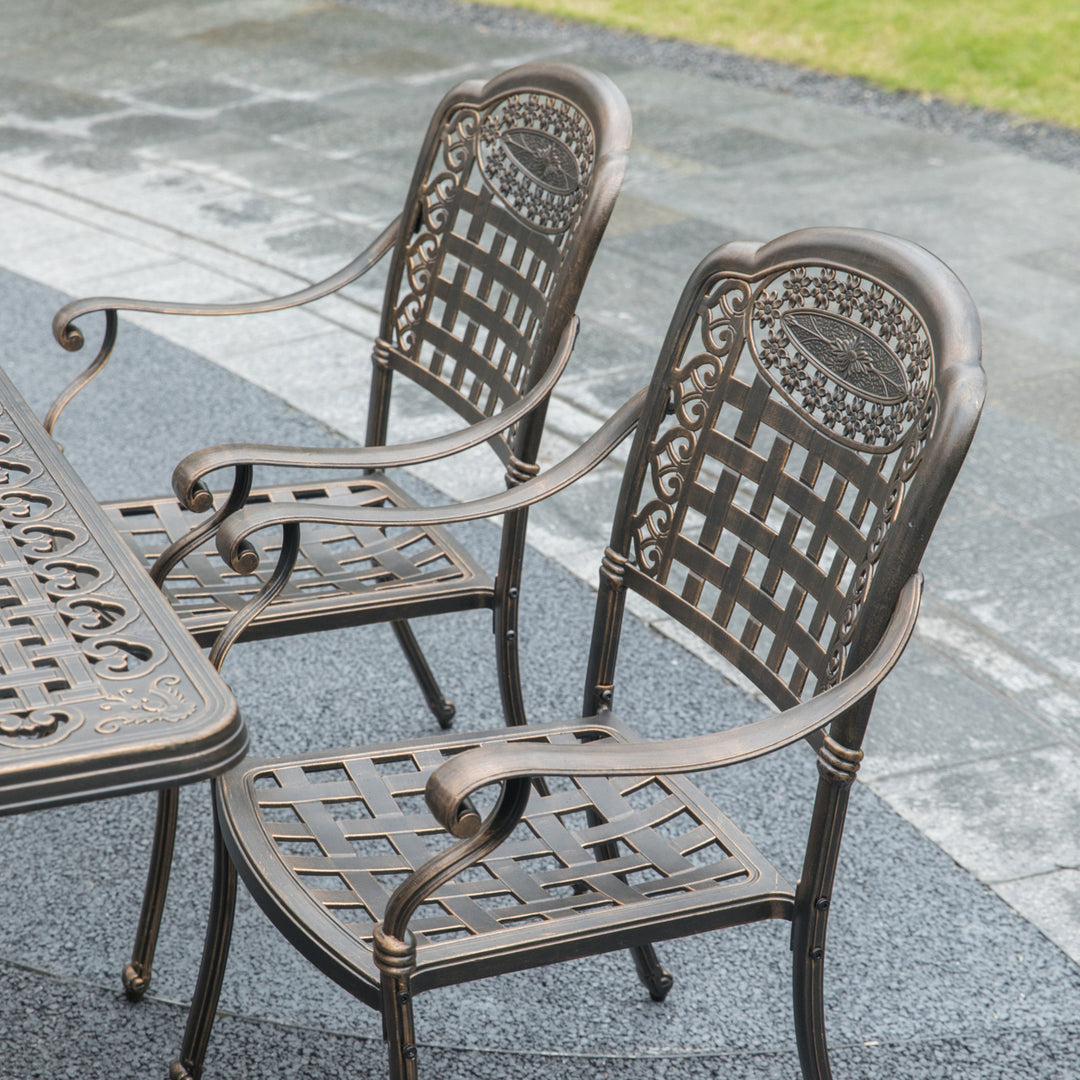 Indoor and Outdoor Bronze Dinning Set 2 Chairs with 1 Table Cast Aluminum. Image 4