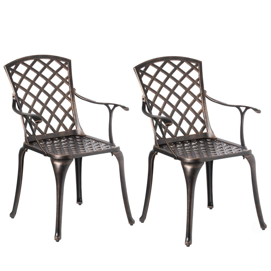 Indoor and Outdoor Bronze Dinning Set 2 Chairs with 1 Table Bistro Cast Aluminum. Image 1