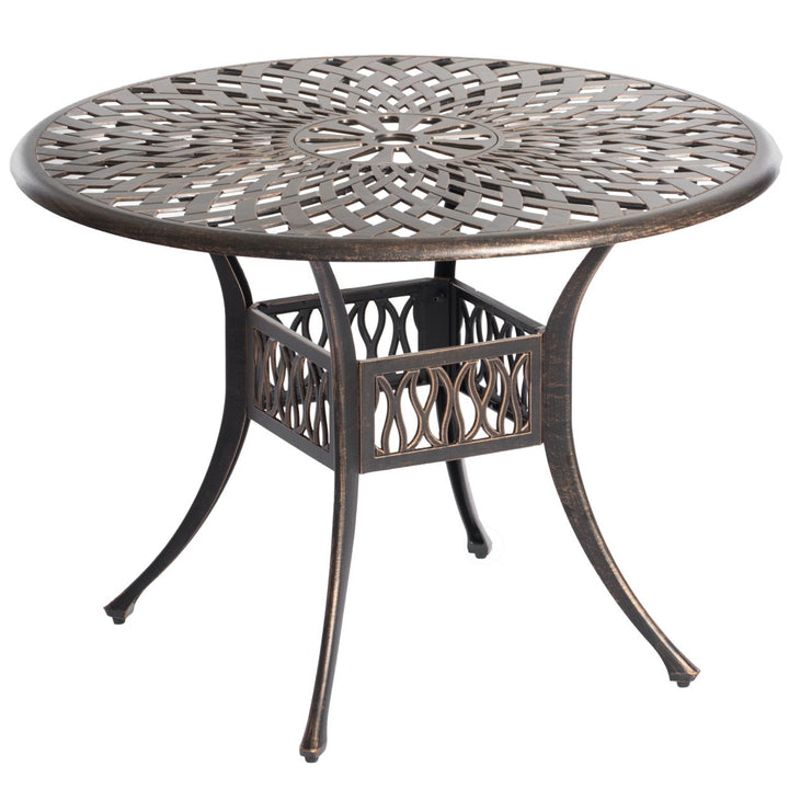 Indoor and Outdoor Bronze Dinning Set 2 Chairs with 1 Table Bistro Cast Aluminum. Image 1