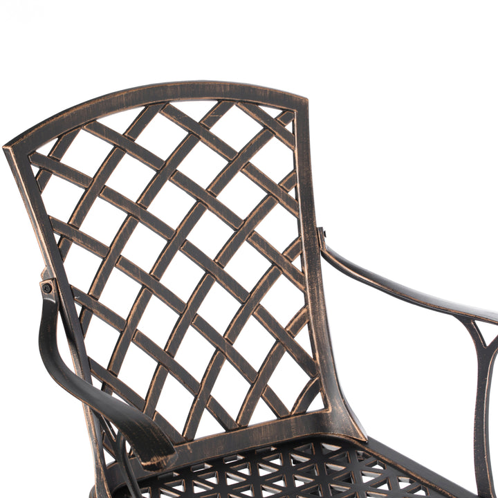 Indoor and Outdoor Bronze Dinning Set 2 Chairs with 1 Table Bistro Cast Aluminum. Image 3