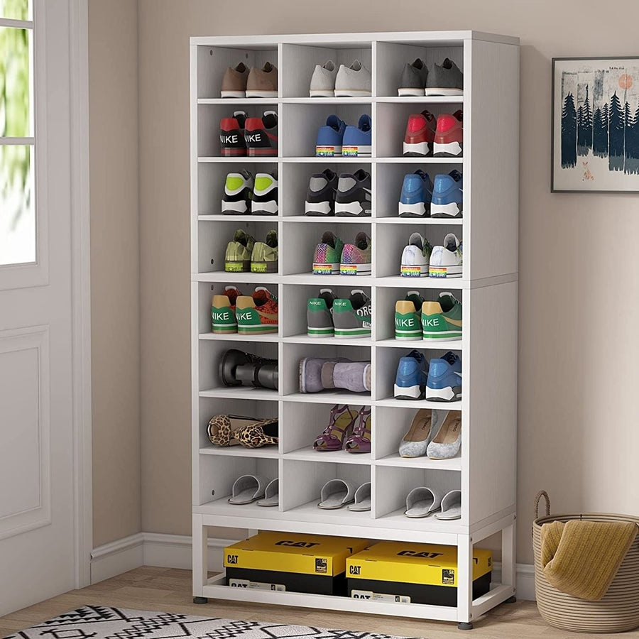 Tribesigns Shoe Storage Cabinet, 24 Pair White Shoe Rack Storage Organizer, 8-Tier Adjustable Partition Freestanding Image 1