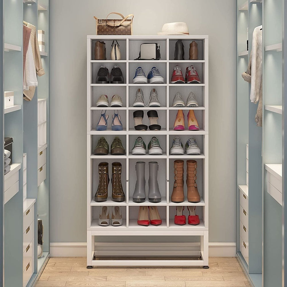 Tribesigns Shoe Storage Cabinet, 24 Pair White Shoe Rack Storage Organizer, 8-Tier Adjustable Partition Freestanding Image 2