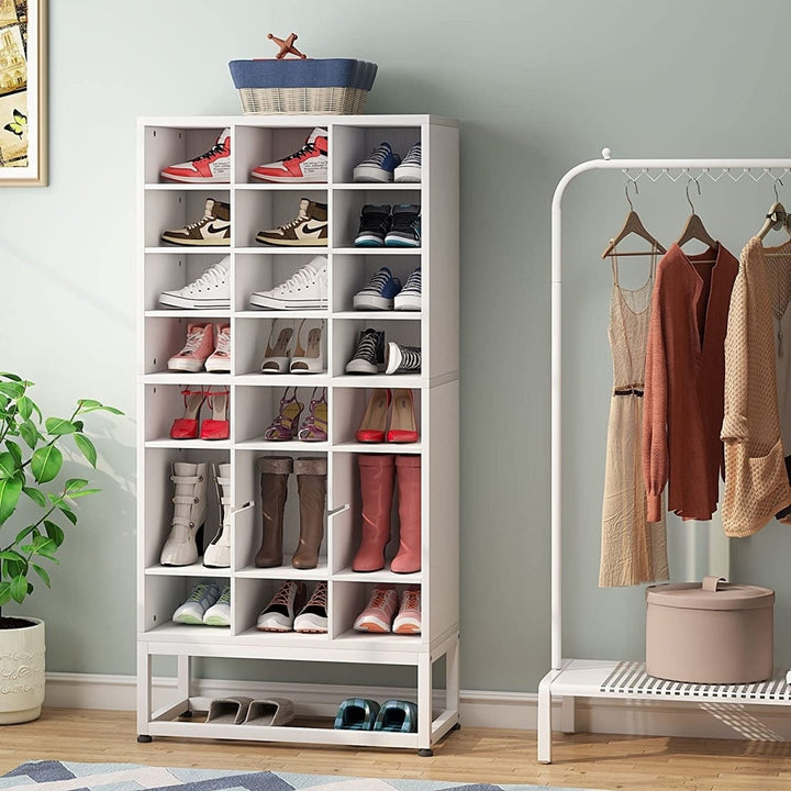 Tribesigns Shoe Storage Cabinet, 24 Pair White Shoe Rack Storage Organizer, 8-Tier Adjustable Partition Freestanding Image 4