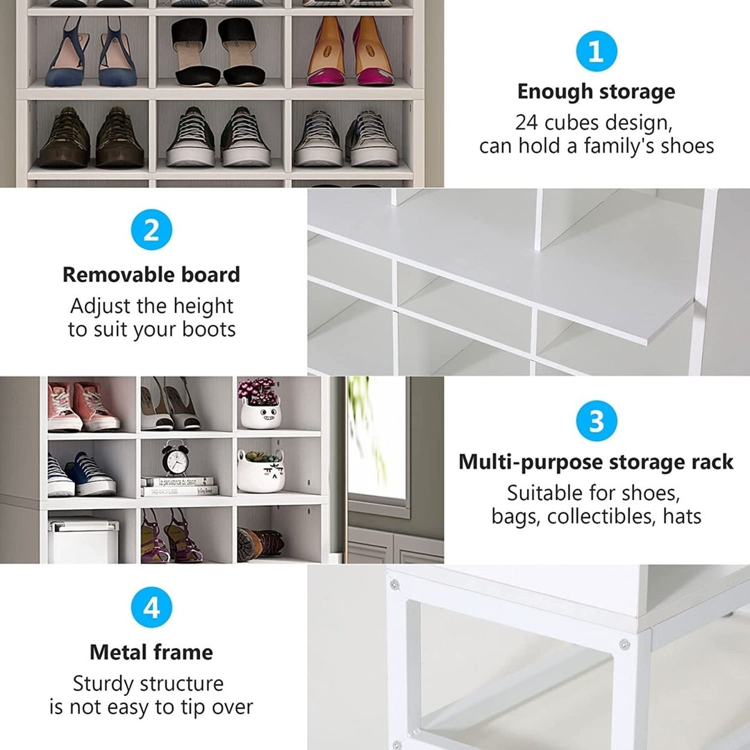 Tribesigns Shoe Storage Cabinet, 24 Pair White Shoe Rack Storage Organizer, 8-Tier Adjustable Partition Freestanding Image 5