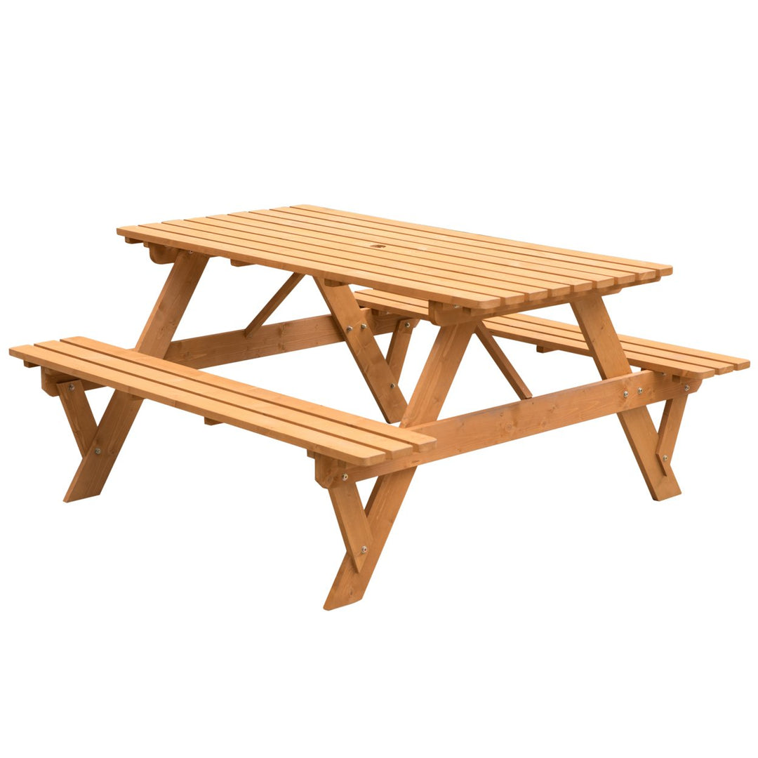 Outdoor Wooden Patio Deck Garden 6-Person Picnic Table, for Backyard, Garden Image 1