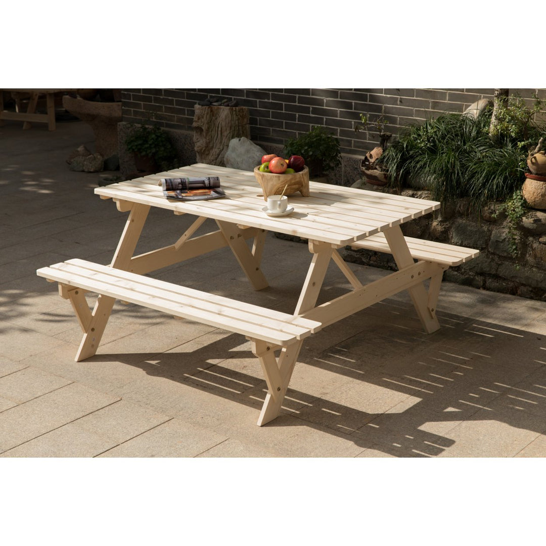 Outdoor Wooden Patio Deck Garden 6-Person Picnic Table, for Backyard, Garden Image 3