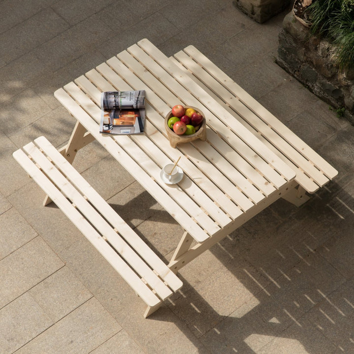 Outdoor Wooden Patio Deck Garden 6-Person Picnic Table, for Backyard, Garden Image 5