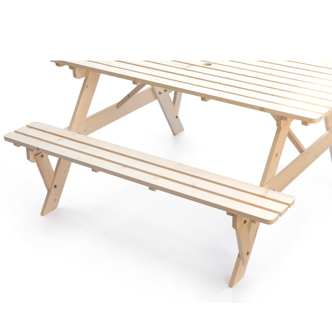 Outdoor Wooden Patio Deck Garden 6-Person Picnic Table, for Backyard, Garden Image 8