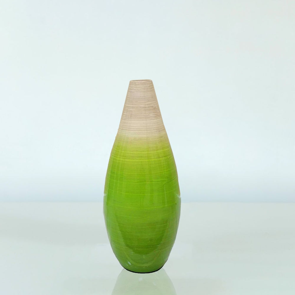 Contemporary Bamboo Floor Flower Vase Tear Drop Design for Dining, Living Room, Entryway Decoration, Green Image 2