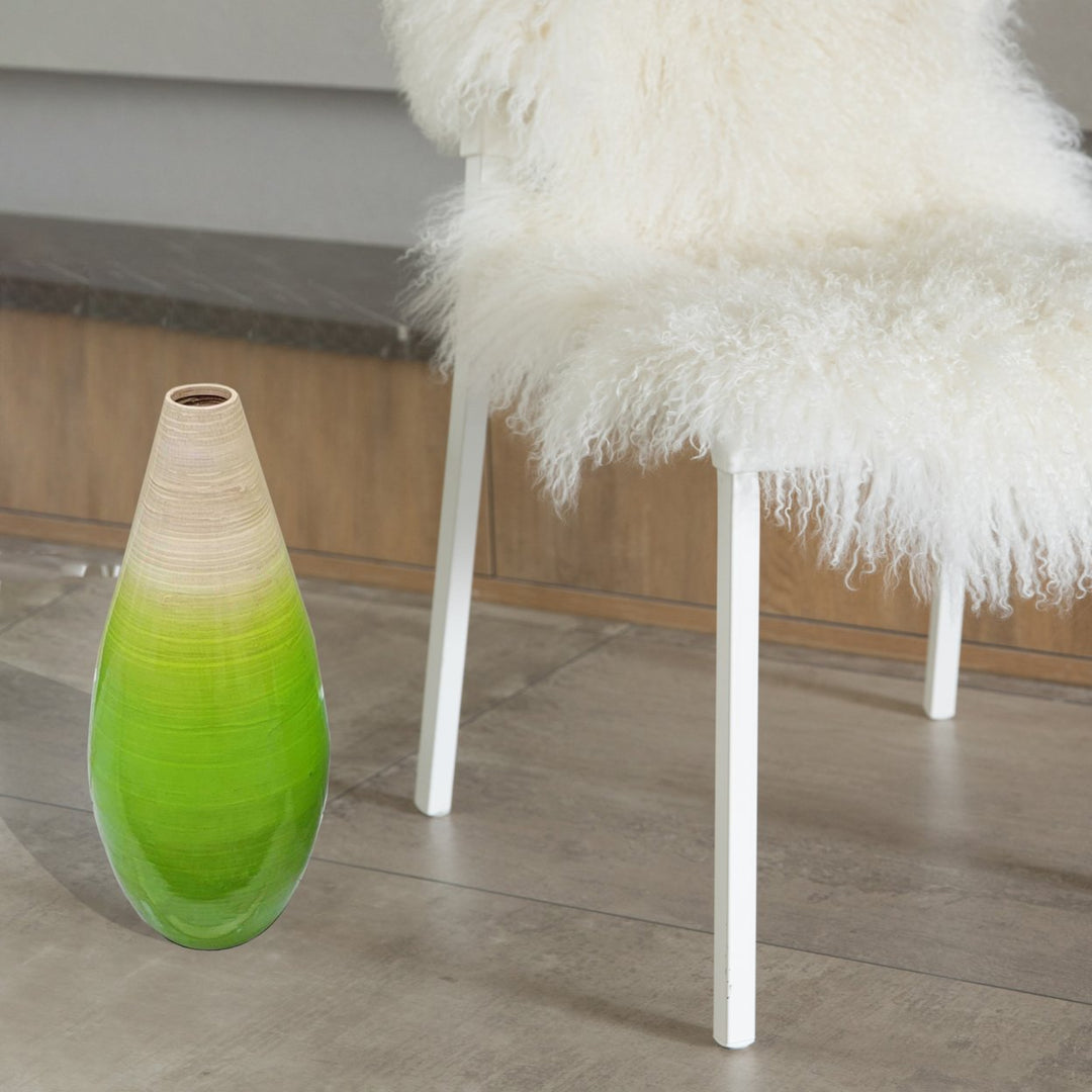 Contemporary Bamboo Floor Flower Vase Tear Drop Design for Dining, Living Room, Entryway Decoration, Green Image 3