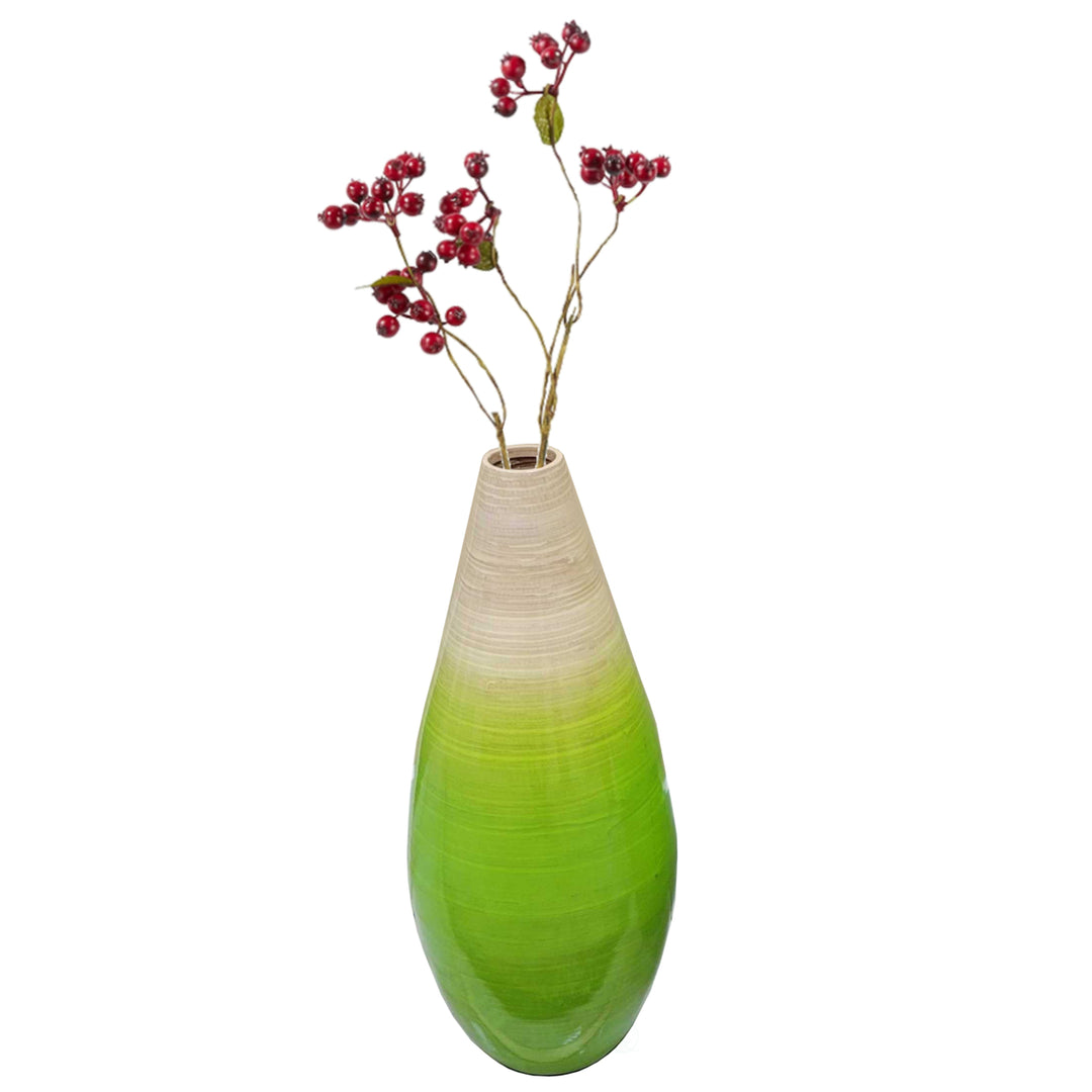 Contemporary Bamboo Floor Flower Vase Tear Drop Design for Dining, Living Room, Entryway Decoration, Green Image 7