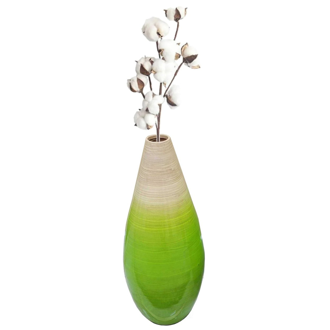 Contemporary Bamboo Floor Flower Vase Tear Drop Design for Dining, Living Room, Entryway Decoration, Green Image 1