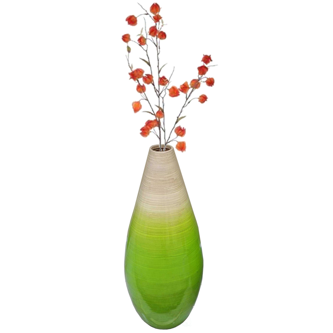 Contemporary Bamboo Floor Flower Vase Tear Drop Design for Dining, Living Room, Entryway Decoration, Green Image 9