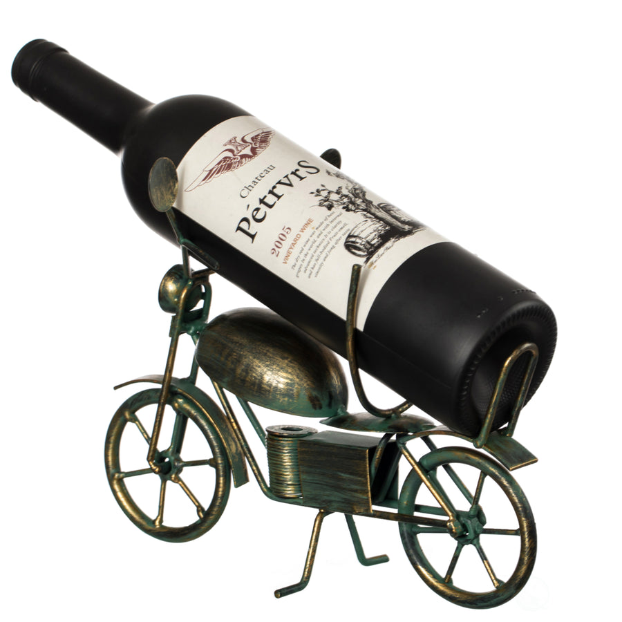 Metal Figurine Motorcycle Shaped Vintage Wine Single Bottle Holder Stand Rack Image 1