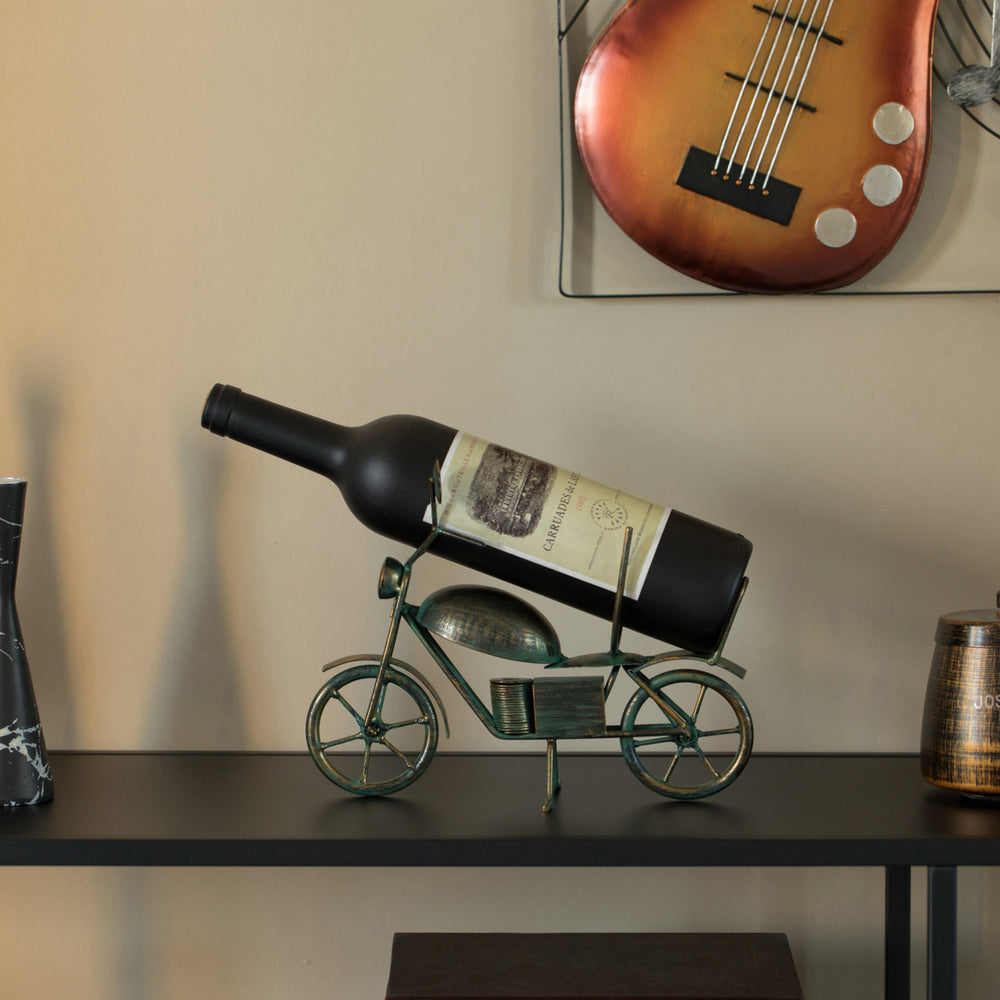 Metal Figurine Motorcycle Shaped Vintage Wine Single Bottle Holder Stand Rack Image 2