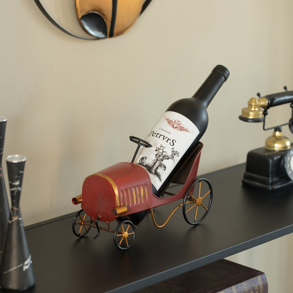 Metal Figurine Car Shaped Vintage Wine Single Bottle Holder Stand Rack Image 2