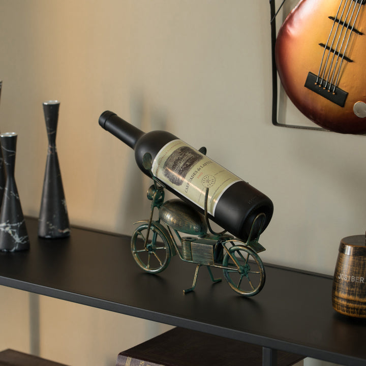 Metal Figurine Motorcycle Shaped Vintage Wine Single Bottle Holder Stand Rack Image 6
