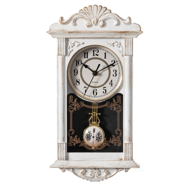 Vintage Grandfather Wood- Looking Plastic Pendulum Wall Clock for Living Room, Kitchen, or Dining Room Image 3