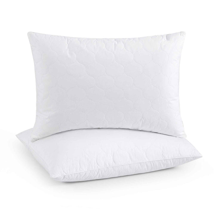 2 Pack Quilted Goose Feather and Down Pillow, Breathable Cotton Cover, Medium Support Image 3