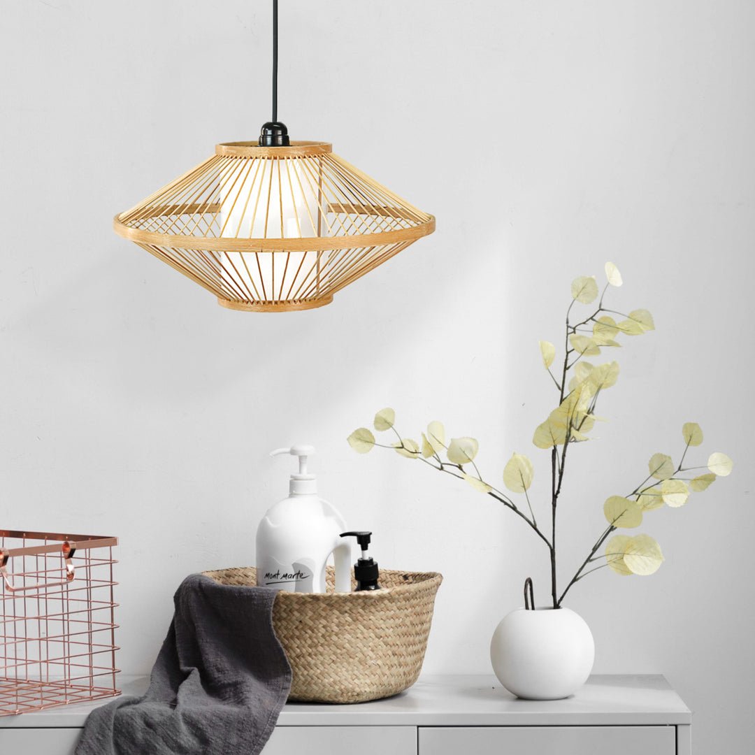 Modern Woven Bamboo Pendant Lighting Hanging Light Shade for Entryway and Living Room Image 3