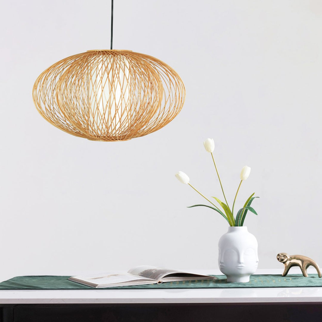 Modern Bamboo Wicker Rattan Hanging Light Shade for Living Room, Dining Room, Entryway Image 5