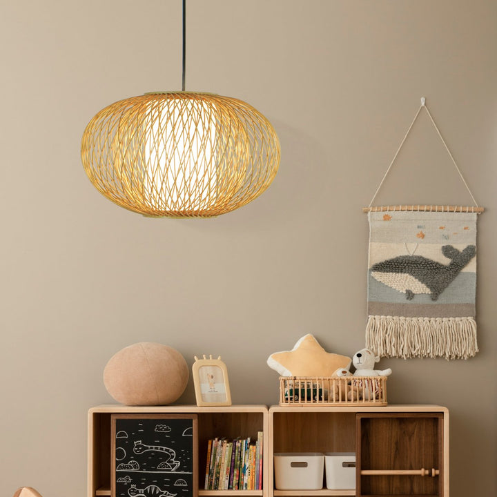 Modern Bamboo Wicker Rattan Hanging Light Shade for Living Room, Dining Room, Entryway Image 7