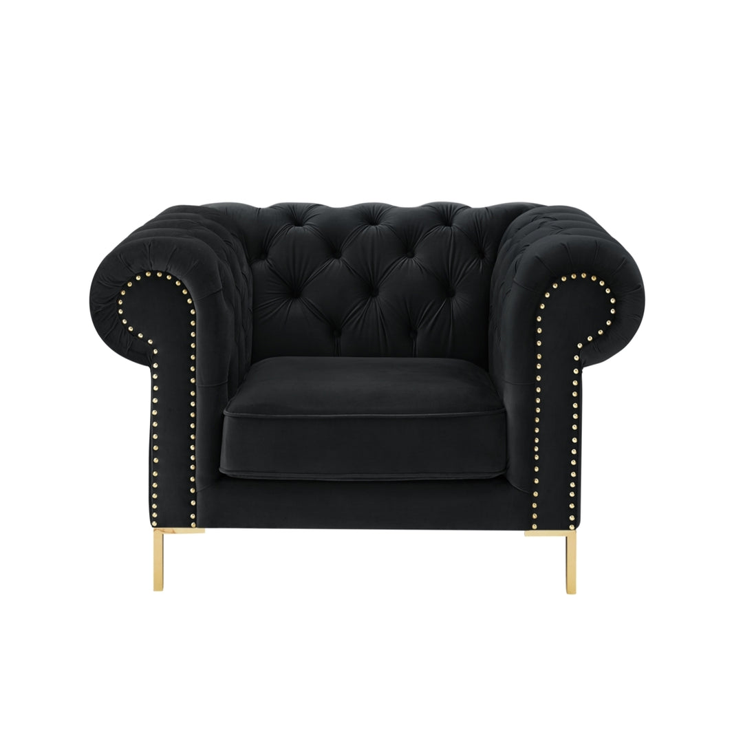 Abrianna Club Chair-Button Tufted-Gold Nailhead Trim, Sinuous Springs-Rolled Arms, Y-leg Image 5