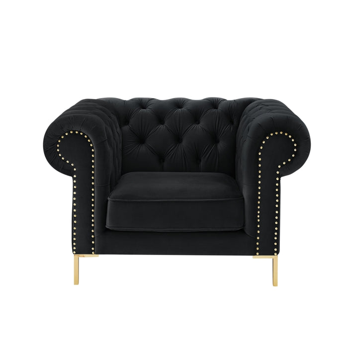 Abrianna Club Chair-Button Tufted-Gold Nailhead Trim, Sinuous Springs-Rolled Arms, Y-leg Image 5