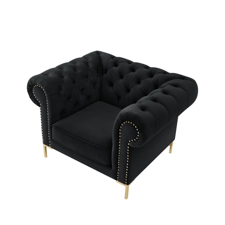 Abrianna Club Chair-Button Tufted-Gold Nailhead Trim, Sinuous Springs-Rolled Arms, Y-leg Image 7