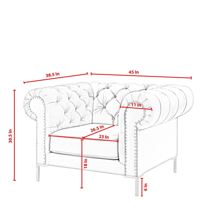 Abrianna Club Chair-Button Tufted-Gold Nailhead Trim, Sinuous Springs-Rolled Arms, Y-leg Image 10