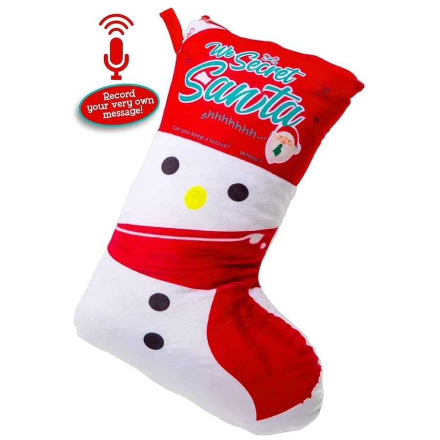 Secret Santa Snowman Christmas Stocking Record Your Message Holiday XMAS Decor Mighty Mojo 0404 Image 1