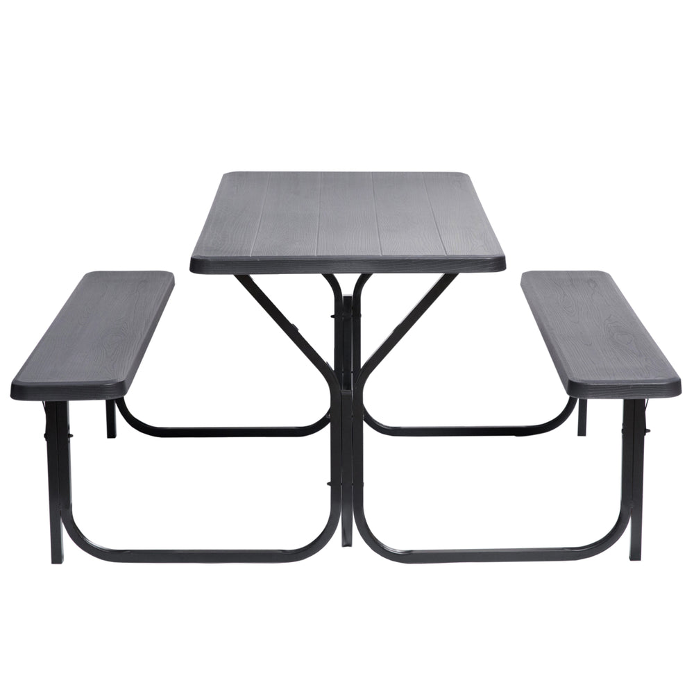 Outdoor Gray Woodgrain Picnic Table Set with Metal Frame, 5 Feet Long Image 2