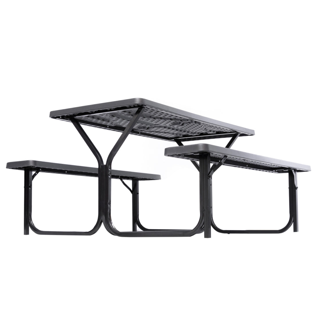Outdoor Gray Woodgrain Picnic Table Set with Metal Frame, 5 Feet Long Image 6