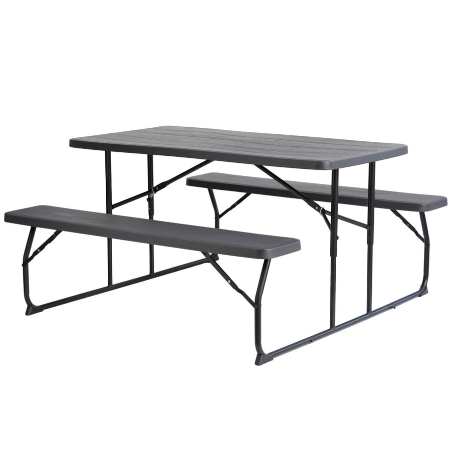 Gray Outdoor Foldable Woodgrain Portable Picnic Table Set, 5 Feet Long Image 1