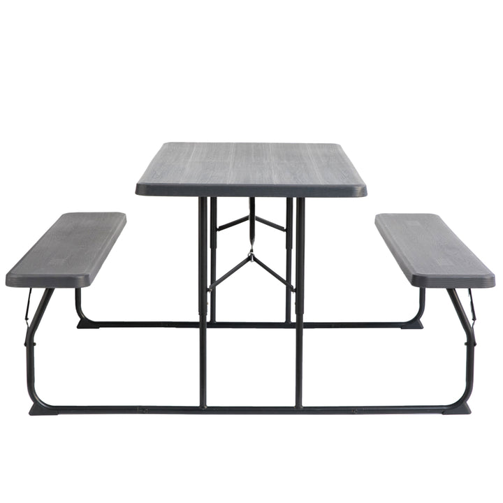 Gray Outdoor Foldable Woodgrain Portable Picnic Table Set, 5 Feet Long Image 4