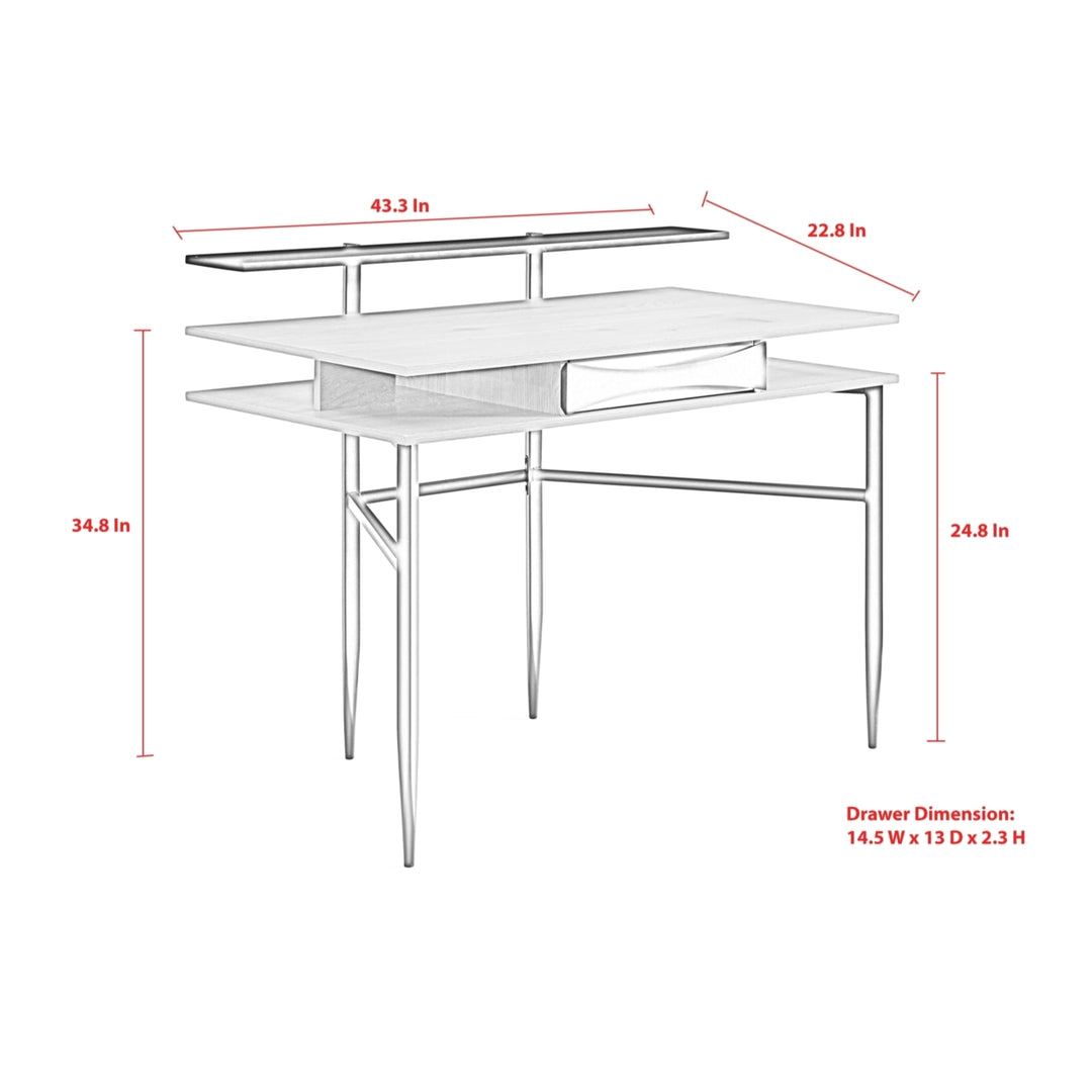 Colleen Desk-1 Storage Drawer-Side and Top Storage Shelves-Tapered Steel Tube Legs Image 9