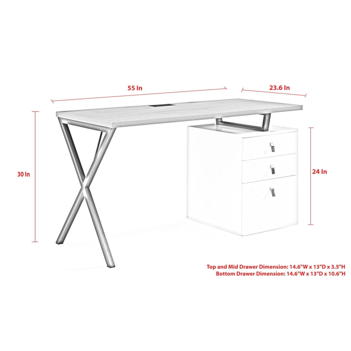 Nichole Desk-3 Storage Drawers-Leather Handles-Cable Management Image 8