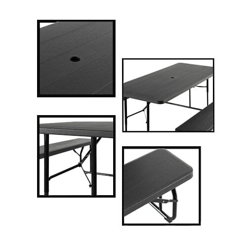 Outdoor Foldable Woodgrain Picnic Table Set with Metal Frame 6 Ft. Black Image 10