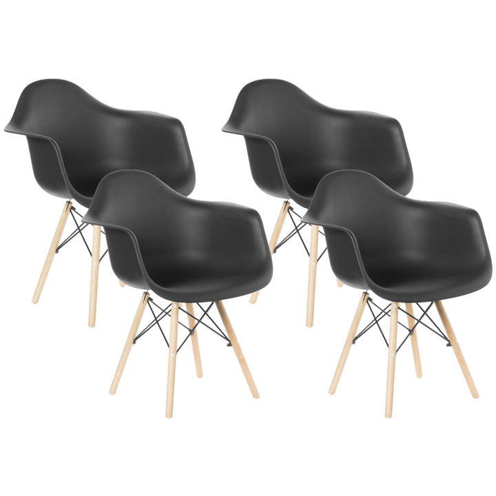Mid-Century Modern Style Plastic DAW Shell Dining Arm Chair with Wooden Dowel Eiffel Legs Image 8
