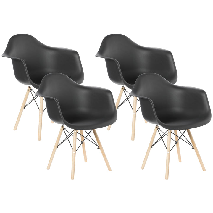 Mid-Century Modern Style Plastic DAW Shell Dining Arm Chair with Wooden Dowel Eiffel Legs Image 1
