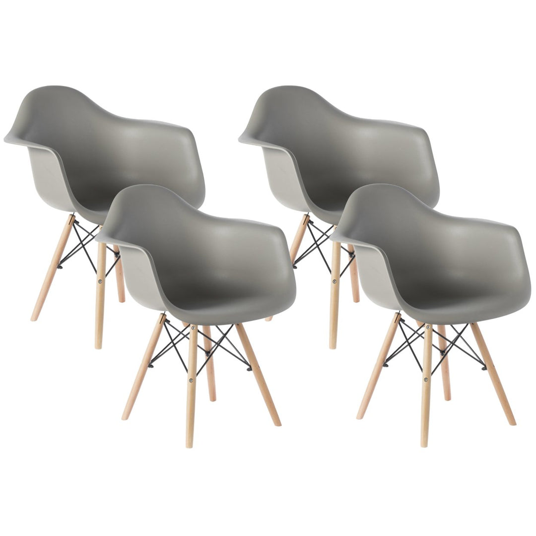 Mid-Century Modern Style Plastic DAW Shell Dining Arm Chair with Wooden Dowel Eiffel Legs Image 9